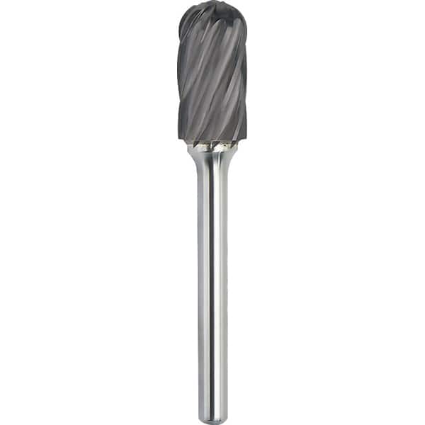 Made in USA - 5mm Cut Diam, 0.2362" Shank Diam, Cylinder with Radius Head Aluma Cut Burr - Carbide, 16mm LOC, 50mm OAL - Exact Tooling