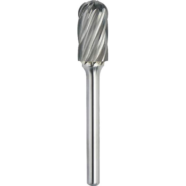Made in USA - 5mm Cut Diam, 0.2362" Shank Diam, Cylinder with Radius Head Aluma Cut Burr - Carbide, 16mm LOC, 50mm OAL - Exact Tooling