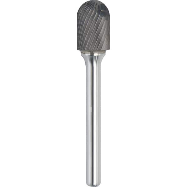 Made in USA - 8mm Cut Diam, 0.2362" Shank Diam, Cylinder with Radius Head Single Cut Burr - Carbide, 25mm LOC, 70mm OAL - Exact Tooling
