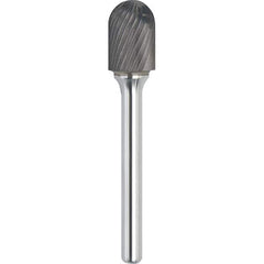 Made in USA - 8mm Cut Diam, 0.2362" Shank Diam, Cylinder with Radius Head Single Cut Burr - Carbide, 19mm LOC, 64mm OAL - Exact Tooling