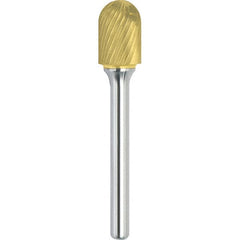 Made in USA - 5/16" Cut Diam, 1/4" Shank Diam, Cylinder with Radius Head Single Cut Burr - Carbide, 3/4" LOC, 2-1/2" OAL - Exact Tooling