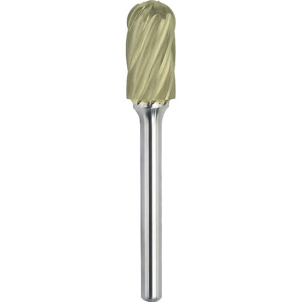 Made in USA - 8mm Cut Diam, 0.2362" Shank Diam, Cylinder with Radius Head Aluma Cut Burr - Carbide, 19mm LOC, 64mm OAL - Exact Tooling