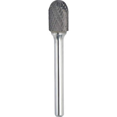 Made in USA - 7/16" Cut Diam, 1/4" Shank Diam, Cylinder with Radius Head Double Cut Burr - Carbide, 1" LOC, 2-3/4" OAL - Exact Tooling