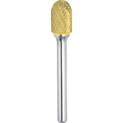 Made in USA - 9.5mm Cut Diam, 0.2362" Shank Diam, Cylinder with Radius Head Double Cut Burr - Carbide, 19mm LOC, 64mm OAL - Exact Tooling