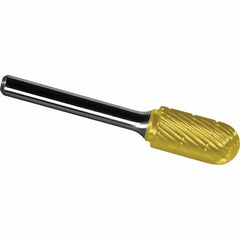 Made in USA - 1" Cut Diam, 1/4" Shank Diam, Cylinder with Radius Head Chipbreaker Cut Burr - Carbide, 1" LOC, 2-3/4" OAL - Exact Tooling