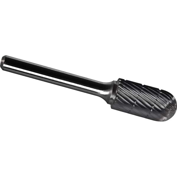 Made in USA - 5mm Cut Diam, 0.2362" Shank Diam, Cylinder with Radius Head Chipbreaker Cut Burr - Carbide, 16mm LOC, 50mm OAL - Exact Tooling
