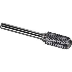 Made in USA - 9.5mm Cut Diam, 0.2362" Shank Diam, Cylinder with Radius Head Diamond Cut Burr - Carbide, 25mm LOC, 69mm OAL - Exact Tooling