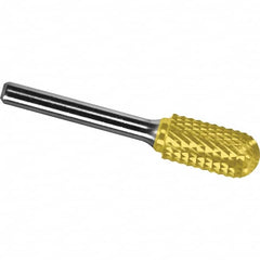 Made in USA - 1" Cut Diam, 1/4" Shank Diam, Cylinder with Radius Head Diamond Cut Burr - Carbide, 1" LOC, 2-3/4" OAL - Exact Tooling