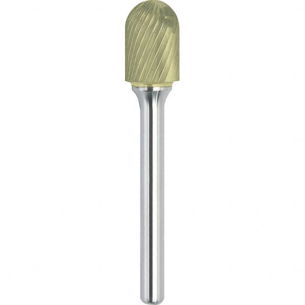 Made in USA - 9.5mm Cut Diam, 0.2362" Shank Diam, Cylinder with Radius Head Single Cut Burr - Carbide, 25mm LOC, 69mm OAL - Exact Tooling