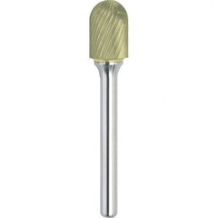 Made in USA - 9.5mm Cut Diam, 0.2362" Shank Diam, Cylinder with Radius Head Single Cut Burr - Carbide, 25mm LOC, 69mm OAL - Exact Tooling