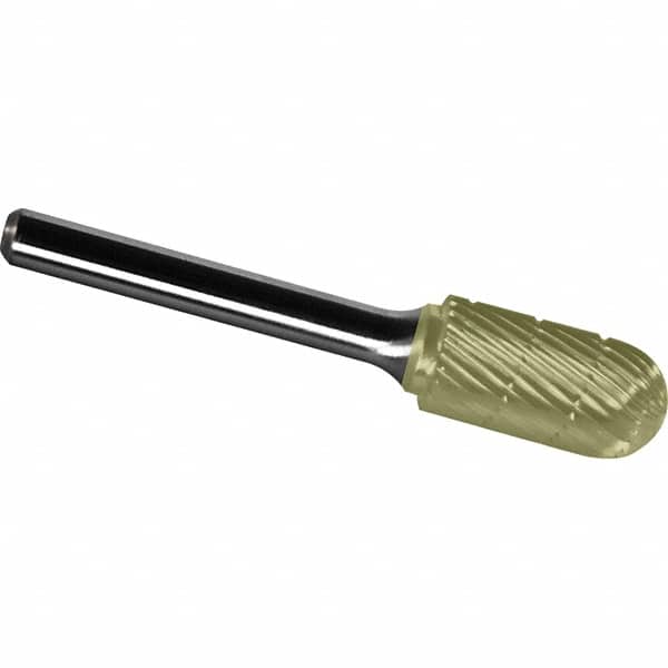 Made in USA - 9.5mm Cut Diam, 0.2362" Shank Diam, Cylinder with Radius Head Chipbreaker Cut Burr - Carbide, 19mm LOC, 64mm OAL - Exact Tooling