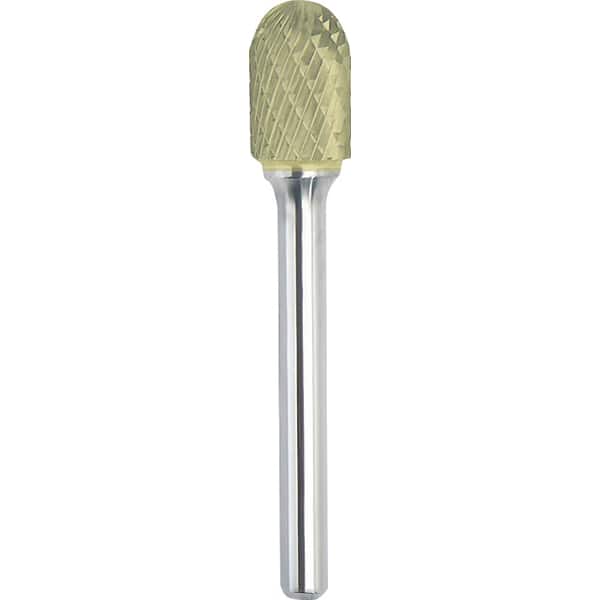 Made in USA - 8mm Cut Diam, 0.2362" Shank Diam, Cylinder with Radius Head Double Cut Burr - Carbide, 19mm LOC, 64mm OAL - Exact Tooling