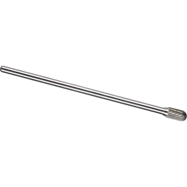 Made in USA - 5/8" Cut Diam, 1/4" Shank Diam, Cylinder with Radius Head Single Cut Burr - Carbide, 1" LOC, 7" OAL - Exact Tooling