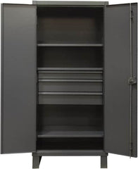 Durham - 3 Shelf Locking Storage Cabinet - Steel, 36" Wide x 24" Deep x 78" High, Gray - Exact Tooling