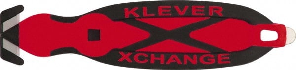 Klever Innovations - Recessed/Hook Blade Box Cutter - 5-3/4" Carbon Steel Blade, Red Plastic Handle, 2 Blades Included - Exact Tooling