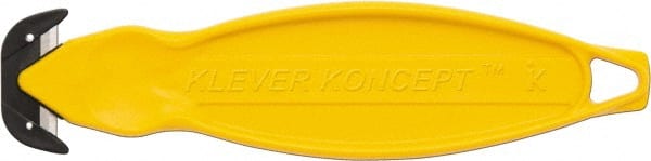 Klever Innovations - Recessed/Hook Blade Box Cutter - 6-1/4" Carbon Steel Blade, Yellow Plastic Handle, 2 Blades Included - Exact Tooling