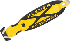 Klever Innovations - Recessed/Hook Blade Box Cutter - 5-3/4" Carbon Steel Blade, Yellow Plastic Handle, 2 Blades Included - Exact Tooling