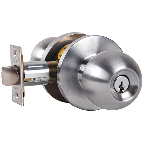 Falcon - 1-3/8 to 1-7/8" Door Thickness, Satin Chrome Entrance Knob Lockset - 2-3/4" Back Set, Stainless Steel, 6 Pin C Keyway Cylinder - Exact Tooling