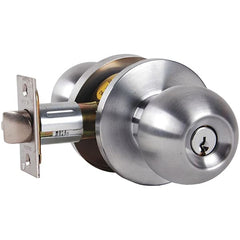 Falcon - 1-3/8 to 1-7/8" Door Thickness, Satin Chrome Entrance Knob Lockset - 2-3/4" Back Set, Stainless Steel, 6 Pin C Keyway Cylinder - Exact Tooling
