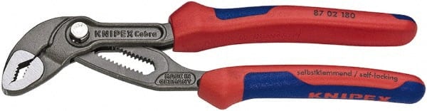 Knipex - 7-1/4" OAL, 1-1/2" Max Capacity, 18 Position Water Pump Tongue & Groove Pliers - V-Jaws, Cushion Grip Handles - Exact Tooling