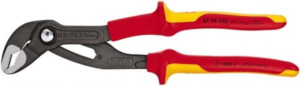 Knipex - 10" OAL, 2" Max Capacity, 24 Position Pipe Wrench Tongue & Groove Pliers - V-Jaws, Insulated Handles - Exact Tooling