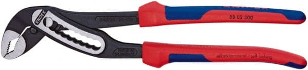 Knipex - 12" OAL, 2-3/4" Max Capacity, 9 Position Water Pump Tongue & Groove Pliers - V-Jaws, Comfort Grip Handles - Exact Tooling