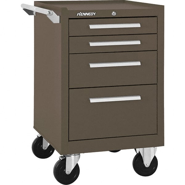 Kennedy - 4 Drawer Steel Tool Roller Cabinet - 20-1/2" Wide x 34" High x 18" Deep, Ball Bearing Drawer Slides, Brown - Exact Tooling