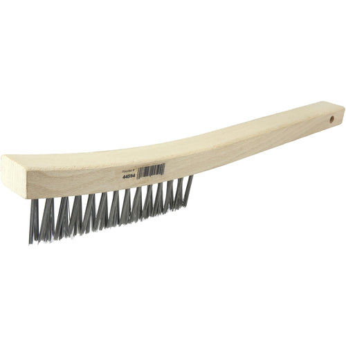 V-Groove Hand Wire Scratch Brush, .012 Steel Fill, Curved Handle, 3 × 19 Rows - Exact Tooling