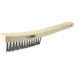 V-Groove Hand Wire Scratch Brush, .012 Steel Fill, Curved Handle, 3 × 19 Rows - Exact Tooling