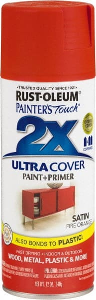 Rust-Oleum - Fire Orange, Satin, Enamel Spray Paint - 8 Sq Ft per Can, 12 oz Container, Use on Multipurpose - Exact Tooling