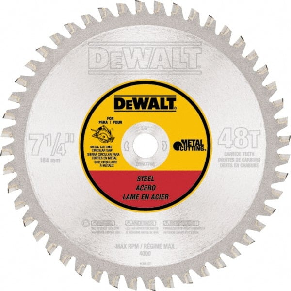 DeWALT - 7-1/4" Diam, 5/8" Arbor Hole Diam, 48 Tooth Wet & Dry Cut Saw Blade - Carbide-Tipped, Standard Round Arbor - Exact Tooling