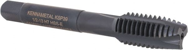 Kennametal - 1/2-13, 3 Flute, Oxide Finish, Vanadium High Speed Steel Spiral Point Tap - Plug Chamfer, Right Hand Thread, 3-3/8" OAL, 23.9mm Thread Length, 9.32mm Shank Diam, Series GOtap - Exact Tooling