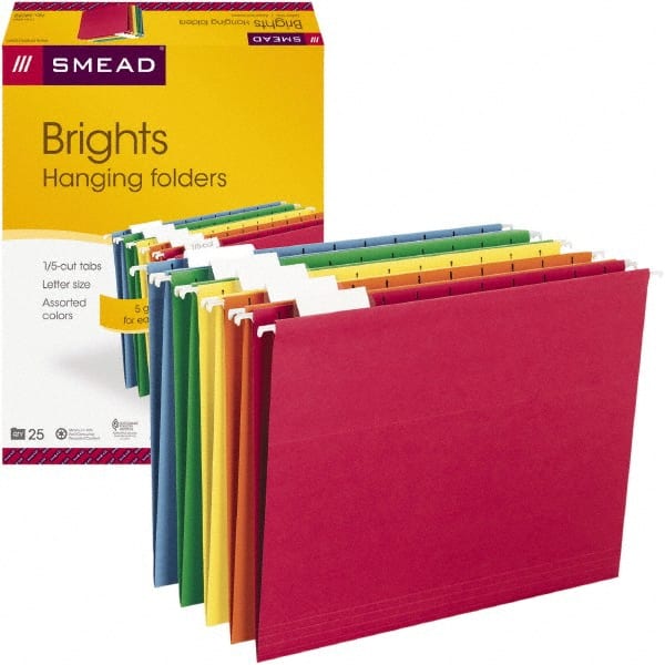 SMEAD - 8-1/2 x 11", Letter Size, Assorted Colors, Hanging File Folder - 11 Point Stock, 1/5 Tab Cut Location - Exact Tooling