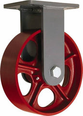 Hamilton - 10" Diam x 2-1/2" Wide x 12-1/2" OAH Top Plate Mount Rigid Caster - Cast Iron, 2,500 Lb Capacity, Straight Roller Bearing, 5-1/4 x 7-1/4" Plate - Exact Tooling