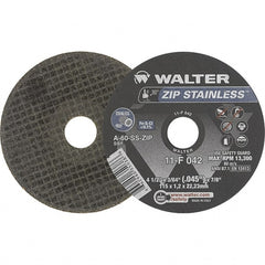 WALTER Surface Technologies - 4-1/2" Aluminum Oxide Cutoff Wheel - 0.045" Thick, 7/8" Arbor, 13,300 Max RPM, Use with Angle Grinders - Exact Tooling