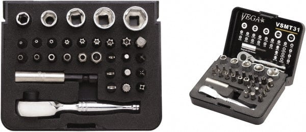 VEGA Industries - 31 Piece, 1/4" Drive Screwdriver Tamperproof Bit Set - Tamperproof #1, #2 & #3 Phillips, Tamperproof 9/64 to 5/16" Hex, Tamperproof T8 to T40 Torx - Exact Tooling