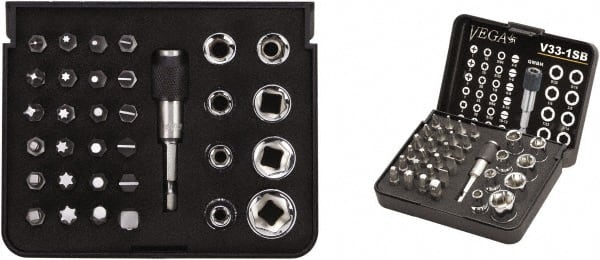 VEGA Industries - 33 Piece, 1/4" Drive Screwdriver Bit Set - #1 to #3 Phillips, 5/64 to 3/16" Hex, T10 to T40 Torx, #1 to #3 Square Recess - Exact Tooling