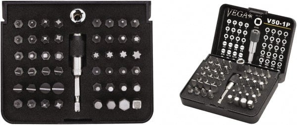 VEGA Industries - 50 Piece, 1/4" Drive Screwdriver Bit Set - #0 to #3 Phillips, 1/16 to 5/16" Hex, T5 to T40 Torx - Exact Tooling