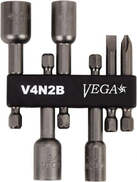 VEGA Industries - 6 Piece, Phillips, Slotted, Magnetic Nutsetters Handle, Screwdriver Bit Set - 1/4" Hex Drive - Exact Tooling