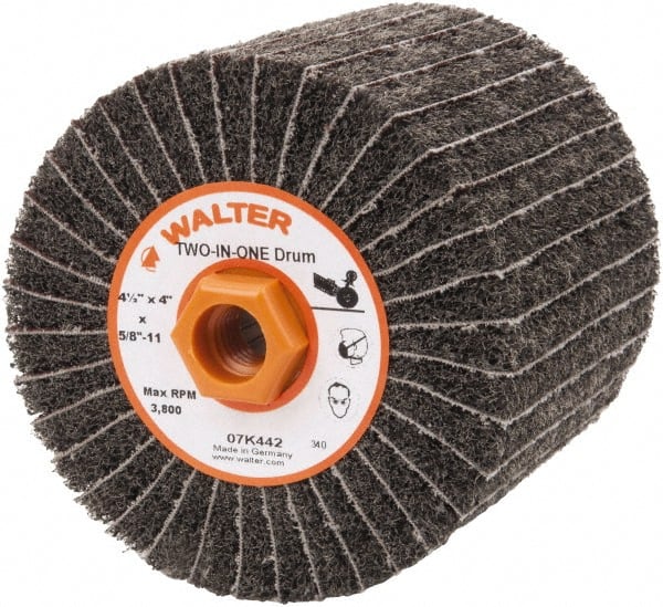 WALTER Surface Technologies - 4-1/2" Diam, 80 Grit Aluminum Oxide Unmounted Flap Wheel - 5/8" Hole, 5/8-11 Thread, 4" Wide, Nonwoven & Coated, Fine Grade, 3,800 Max RPM - Exact Tooling