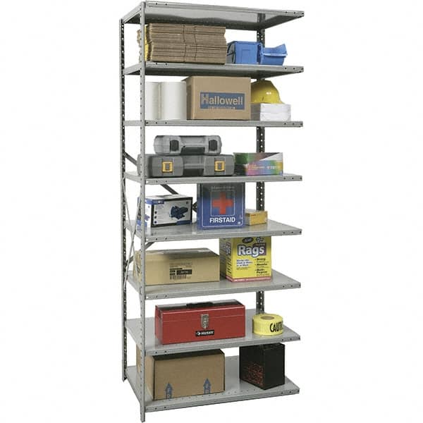 Hallowell - 8 Shelf Add-On Extra Heavy-Duty Open Steel Shelving - 1 Lb Capacity, 36" Wide x 87" High x 12" Deep, Gray - Exact Tooling