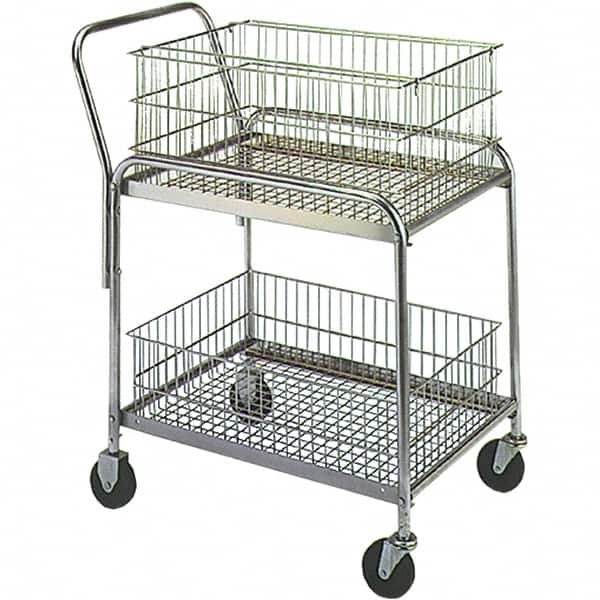 Wesco Industrial Products - 200 Lb Capacity, 20" Wide x 33" Long x 37-1/2" High Mail Cart - 2 Shelf, Steel, Hard Rubber Casters - Exact Tooling