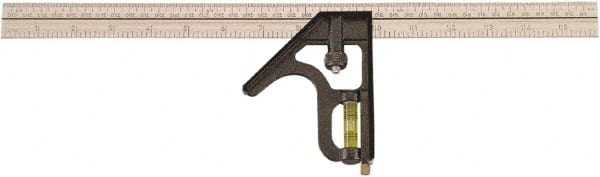 Johnson Level & Tool - 1 Piece, 16" Combination Square Set - 1/8 & 1/16" (Inch/Metric) Graduation, Stainless Steel Blade, Cast Zinc Head - Exact Tooling