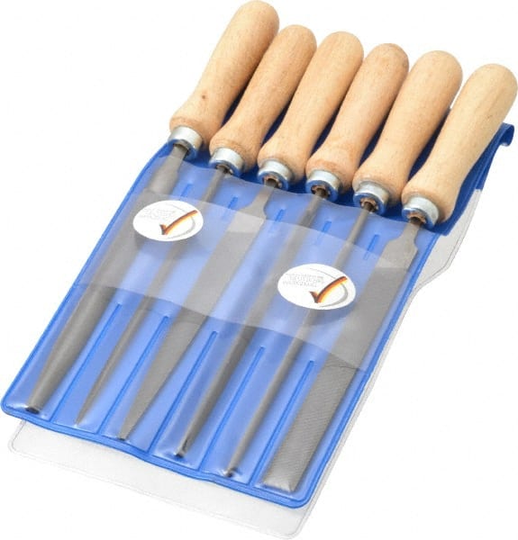 PFERD - 6 Piece Key File Kit Pattern File Set - 4" Long, Medium Coarseness, Set Includes Hand, Flat, Three Square, Square, Half Round, Round - Exact Tooling