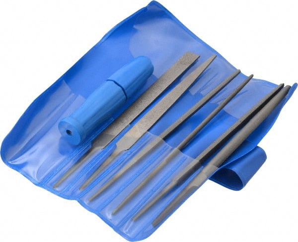 PFERD - 6 Piece Key File Kit Pattern File Set - 4" Long, Medium Coarseness, Set Includes Hand, Flat, Three Square, Square, Half Round, Round - Exact Tooling