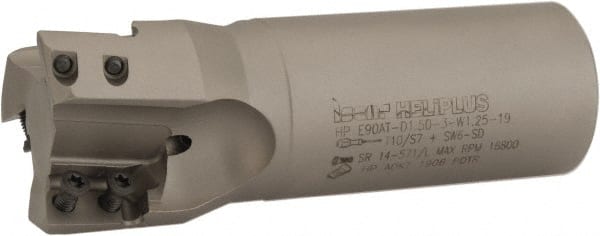 Iscar - 1-1/2" Cut Diam, 0.709" Max Depth of Cut, 1-1/4" Shank Diam, 4" OAL, Indexable Square Shoulder End Mill - HP AD.. 1906.. Inserts, Weldon Shank, 90° Lead Angle, Through Coolant, Series Heliplus - Exact Tooling