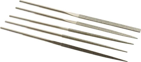 PFERD - 5 Piece Diamond Pattern File Set - 5-1/2" Long, Coarse Coarseness, Set Includes Half Round, Hand, Round, Square, Three Square - Exact Tooling
