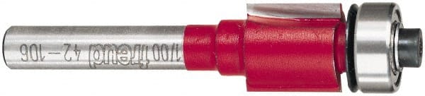 Freud - 1/2" Cut Diam, 1/2" Length of Cut, 8 Flute Flush Trim Edge Profile Router Bit - Carbide-Tipped, 1/4" Shank Diam, 2-1/8" OAL, Proprietary Coating - Exact Tooling