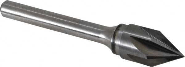 Keo - 1/2" Head Diam, 1/4" Shank Diam, 6 Flute 60° Solid Carbide Countersink - Bright Finish, 2-5/8" OAL, Single End - Exact Tooling