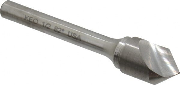 Keo - 1/2" Head Diam, 1/4" Shank Diam, 1 Flute 82° Solid Carbide Countersink - Exact Tooling